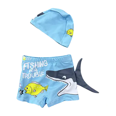 Little Boys Shark Swim Trunks with Cap Set primary image