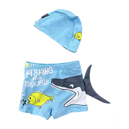 Little Boys Shark Swim Trunks with Cap Set - Master