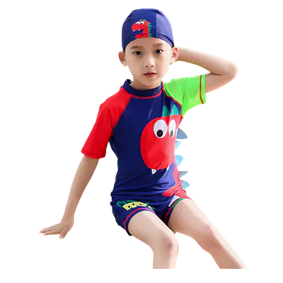 Little Boys Shark Swim Trunks with Cap Set secondary image