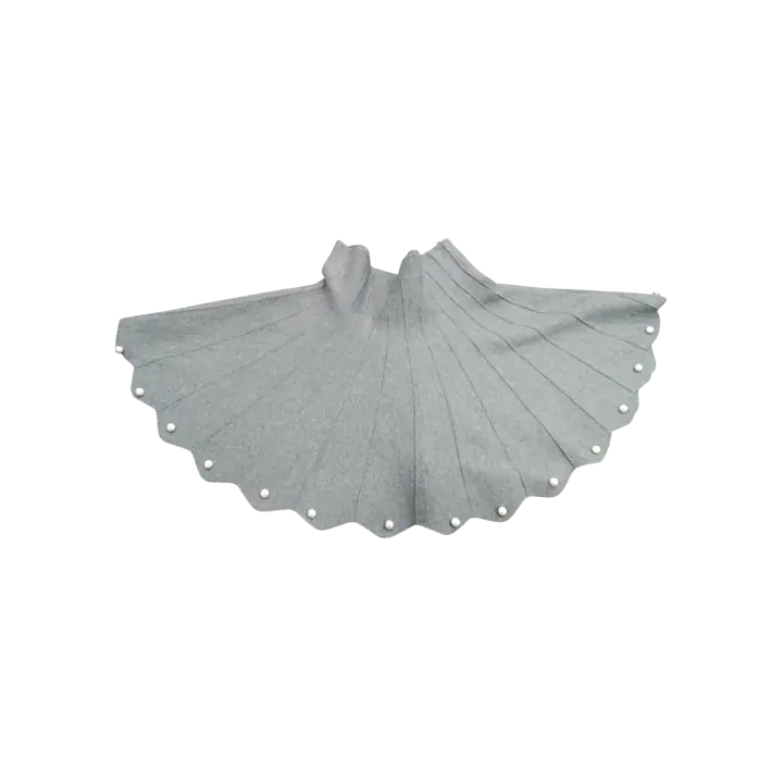 Elegant Grey Scalloped Pleated Midi Skirt with Pearl Trim - Master