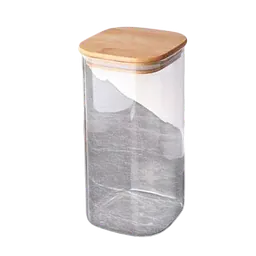 Square Glass Storage Jar with Airtight Bamboo Lid - Capacity (ml): 2200ML