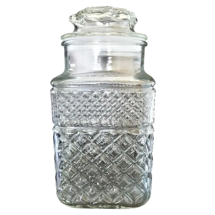 Retro Square Diamond Pattern Glass Cookie Jar / Kitchen Canister - Master