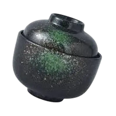 Japanese Tenmoku Style Lidded Ceramic Miso Soup Bowl – Black & Emerald Speckle secondary image