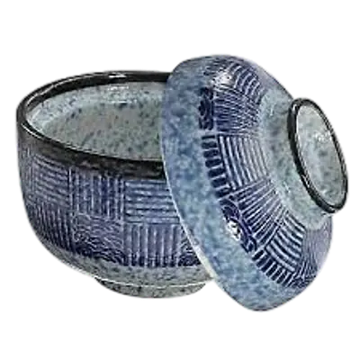 Traditional Japanese Blue & White Ceramic Lidded Miso Bowl secondary image