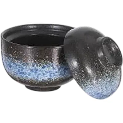 Japanese Starry Blue Lidded Ceramic Miso Bowl primary image