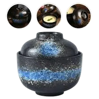 Japanese Starry Blue Lidded Ceramic Miso Bowl secondary image