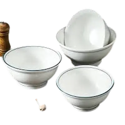 Minimalist White Ceramic Rice Bowl with Blue Rim primary image