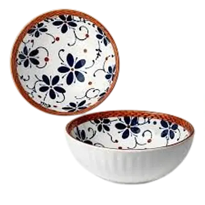 Japanese Style Ceramic Bowl – Blue Floral Design primary image