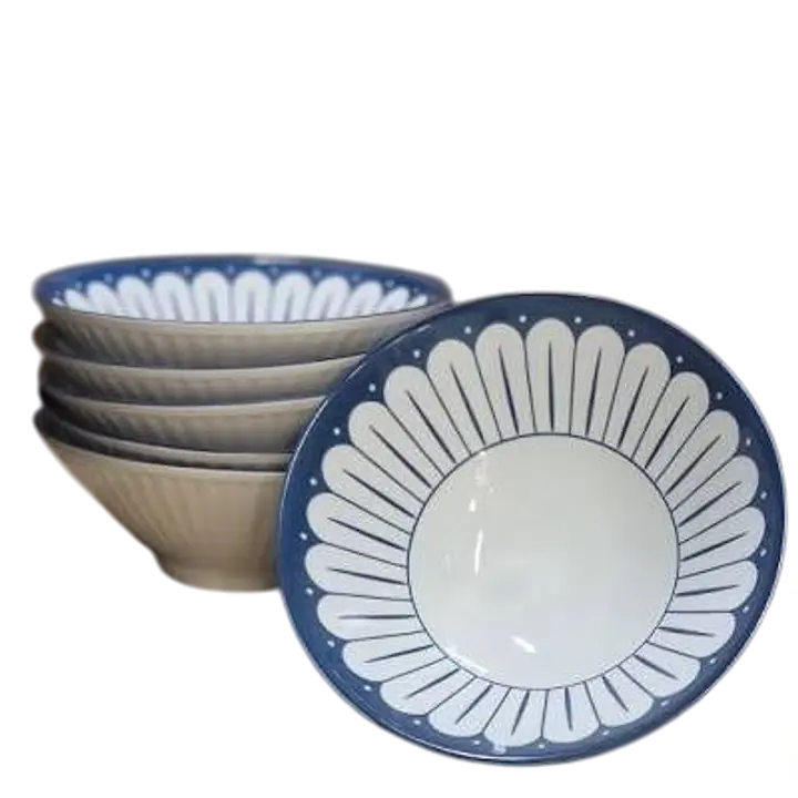 Japanese-Style Ceramic Ramen Bowl – Blue Petal Design - Master