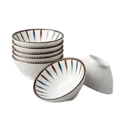 Japanese-Style Ceramic Ramen Bowl – Multi-Color Radial Stripe Design secondary image