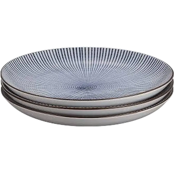 Japanese Sendan Tokusa Ceramic Dinner Plate – Blue Radial Stripe Design - Master