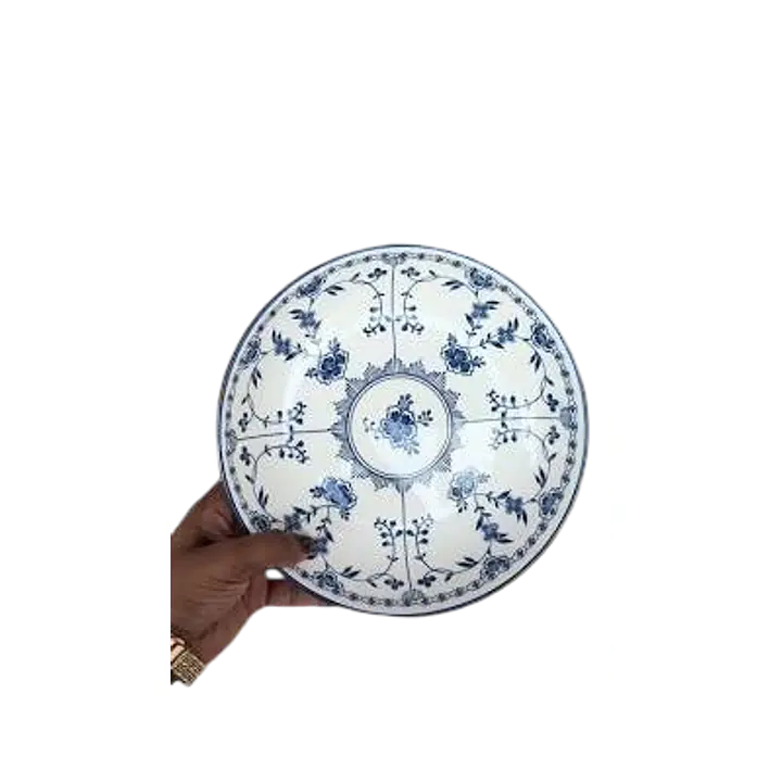 Japanese Blue & White Floral Ceramic Bowl – Scrolled Vine Design - Master