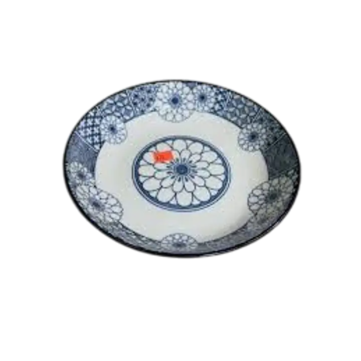 Japanese Traditional Blue Floral Ceramic Deep Plate - Master