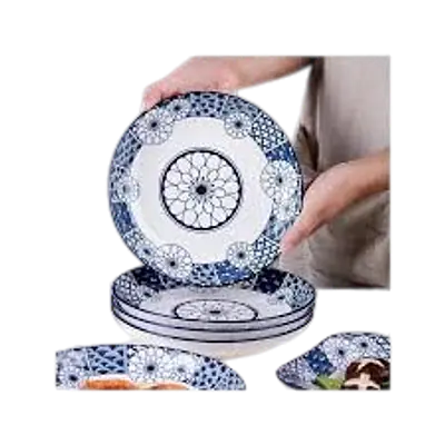 Japanese Traditional Blue Floral Ceramic Deep Plate secondary image