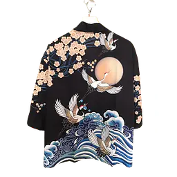 Haori Style Crane Print Black Shirt - Master