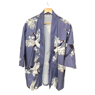 Haori Style Crane Print Blue Shirt primary image