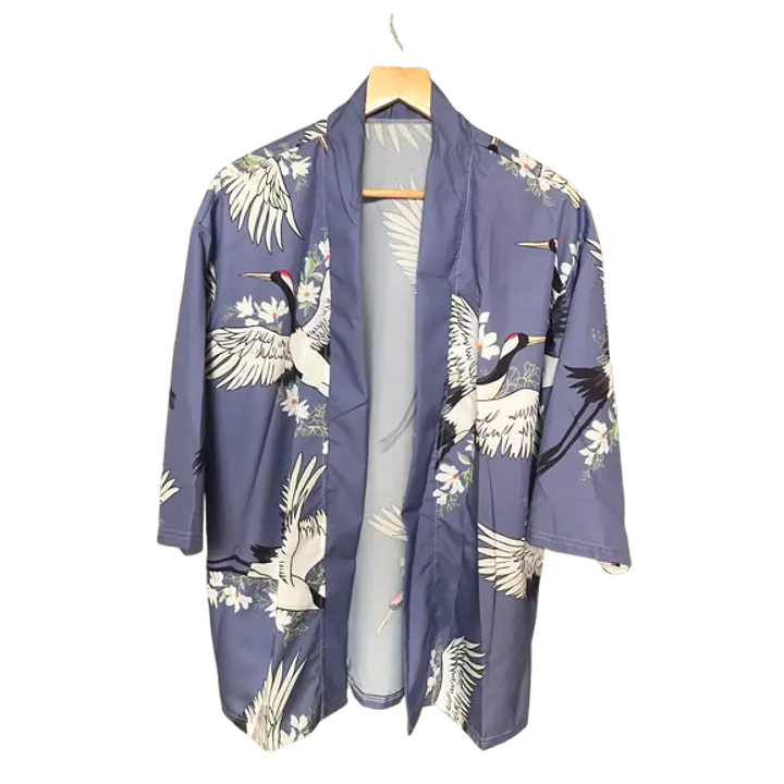 Haori Style Crane Print Blue Shirt - Master