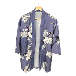 Haori Style Crane Print Blue Shirt - Master