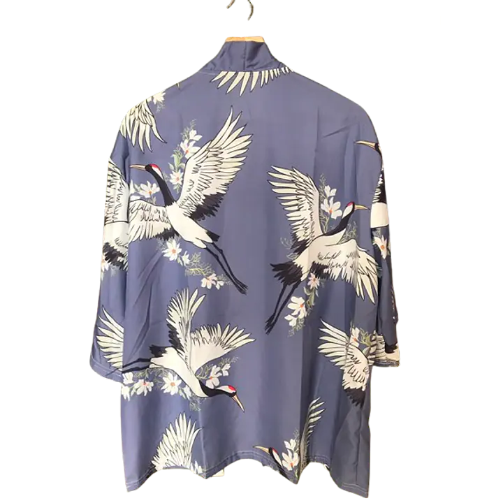 Haori Style Crane Print Blue Shirt - Master