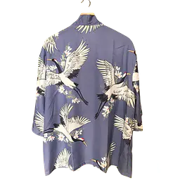 Haori Style Crane Print Blue Shirt - Master