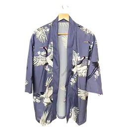 Haori Style Crane Print Blue Shirt - Master
