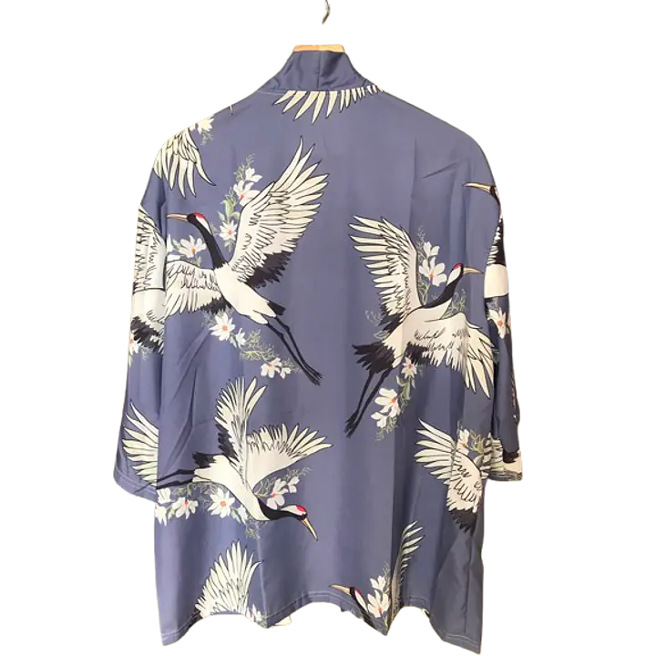 Haori Style Crane Print Blue Shirt - Master