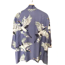 Haori Style Crane Print Blue Shirt - Master