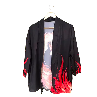 Haori Style Phoenix Print Black Shirt primary image
