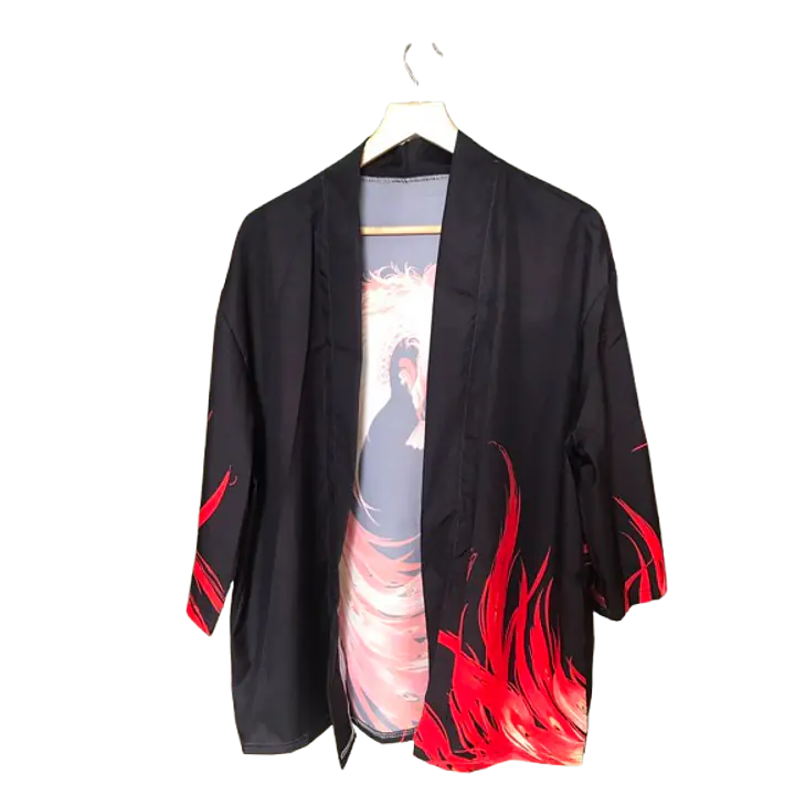 Haori Style Phoenix Print Black Shirt - Master