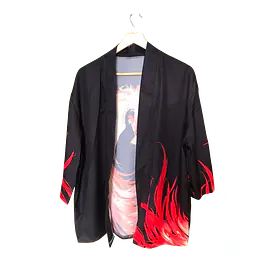 Haori Style Phoenix Print Black Shirt - Master