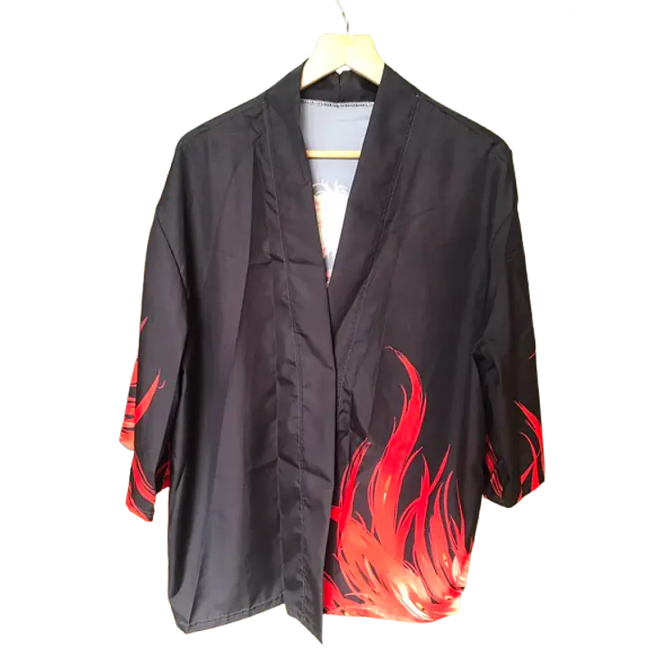 Haori Style Phoenix Print Black Shirt - Master