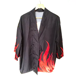 Haori Style Phoenix Print Black Shirt - Master