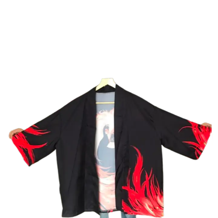 Haori Style Phoenix Print Black Shirt - Master
