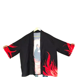 Haori Style Phoenix Print Black Shirt - Master