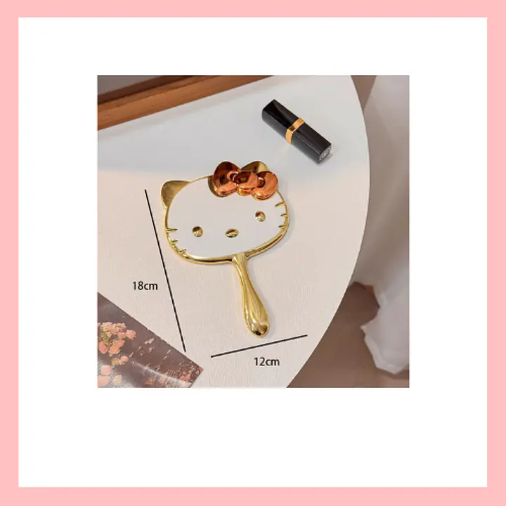 Cute Hello Kitty Portable/ Handheld Mirror - Color: Gold With Handle