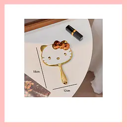 Cute Hello Kitty Portable/ Handheld Mirror - Color: Gold With Handle