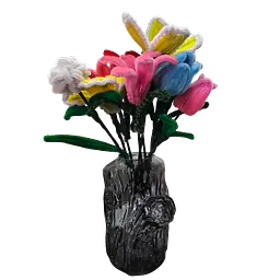 Handcrafted Pipe Cleaner Floral Arrangement in Tree Bark Glass Vase - Master