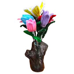 Handcrafted Pipe Cleaner Floral Arrangement in Tree Bark Glass Vase - Master