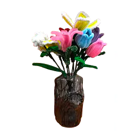 Handcrafted Pipe Cleaner Floral Arrangement in Tree Bark Glass Vase - Master