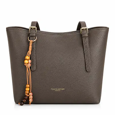 YGLE & LEATHER Pebbled Leatherette Tote Bag with Beaded Tassel Charm primary image