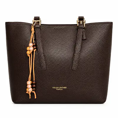 YGLE & LEATHER Pebbled Leatherette Tote Bag with Beaded Tassel Charm primary image