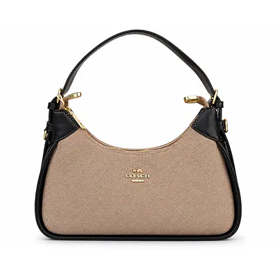 Coach Small Curved Leatherette & Canvas Shoulder Bag primary image