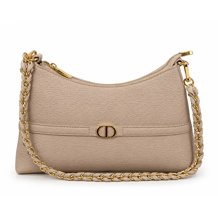 Dior Pebbled Leather Small Hobo Bag with Braided Chain Strap - Color: Cream