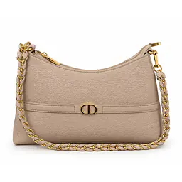 Dior Pebbled Leather Small Hobo Bag with Braided Chain Strap - Color: Cream
