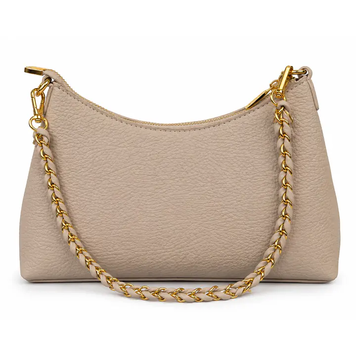 Dior Pebbled Leather Small Hobo Bag with Braided Chain Strap - Color: Cream