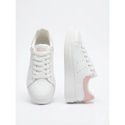 Ella Star Unisex Casual Sneaker in the White-Powder (white and pastel pink) colorway. primary image