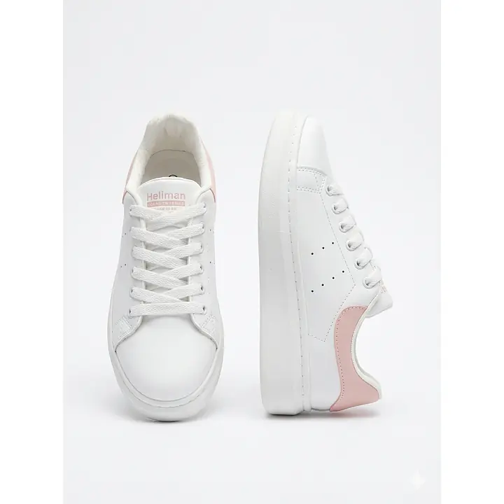 Ella Star Unisex Casual Sneaker in the White-Powder (white and pastel pink) colorway. - Master