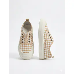 Beige houndstooth/gingham canvas slip-on sneakers - Master