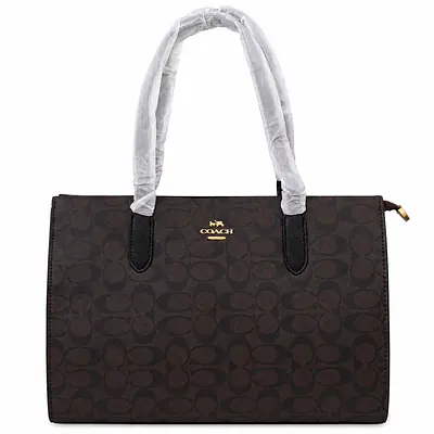 Coach Signature Canvas Structured Tote Bag with Attached Pouch primary image