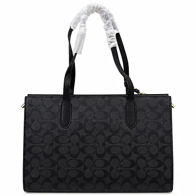 Coach Signature Canvas Structured Tote Bag with Attached Pouch secondary image